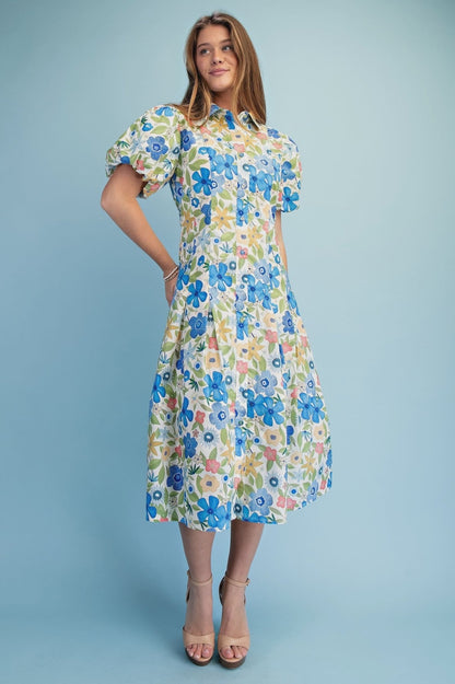 Floral Print Dress with Pleated Skirt TY1309 - Hello Beautiful BoutiqueDressGigio