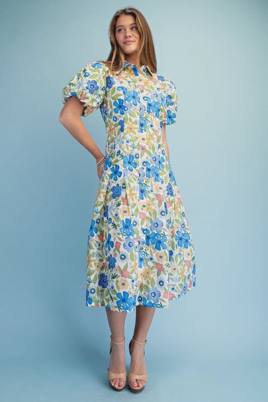 Floral Print Dress with Pleated Skirt TY1309 - Hello Beautiful BoutiqueDressGigio