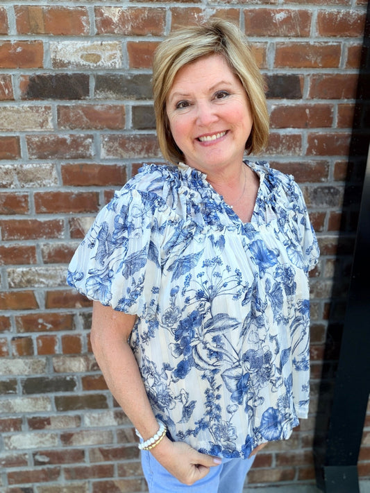 Floral Print Metallic Ruffle Top K9108 - Hello Beautiful BoutiqueTopUmgee