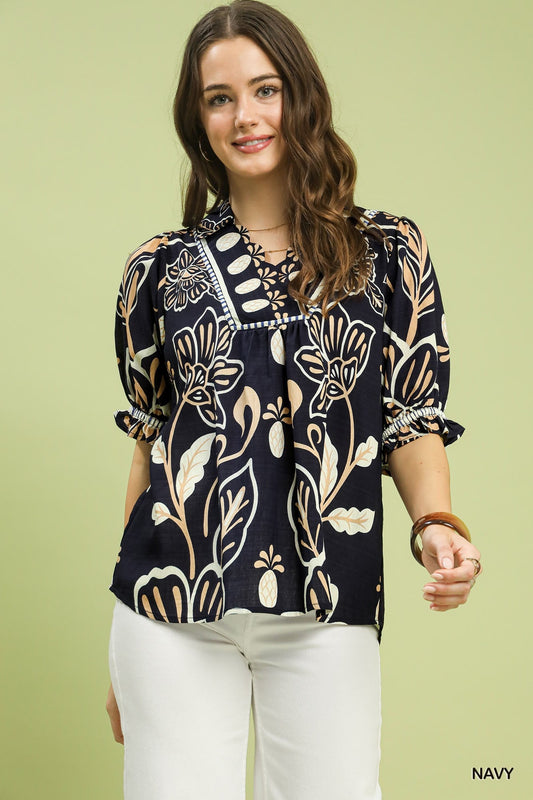 Floral Print Puff Sleeve Top C5887 - Hello Beautiful BoutiqueTopUmgee