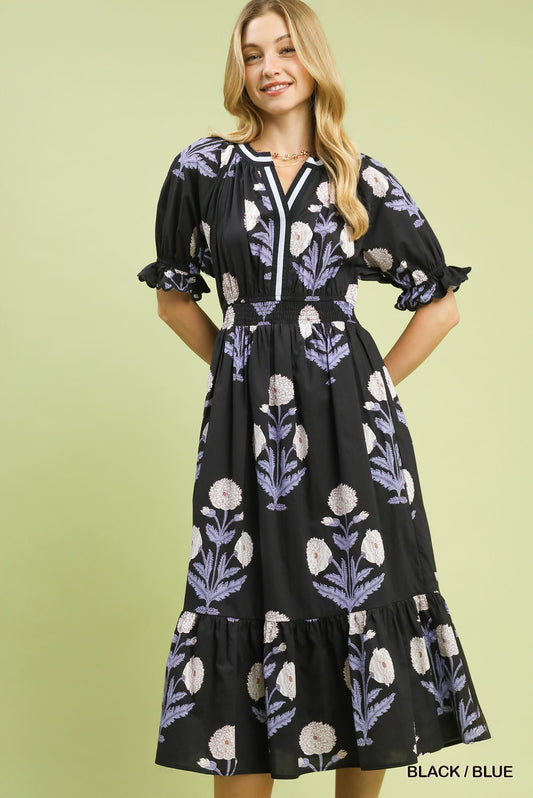 Floral Smocked Midi Dress C4849* - Hello Beautiful BoutiqueDressUmgee