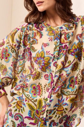 FLOWY DOLMAN SLEEVE BLOUSE WITH SELF-COVERING BUTTONS-EQUINOXGOLD - Hello Beautiful BoutiqueTopsTribal