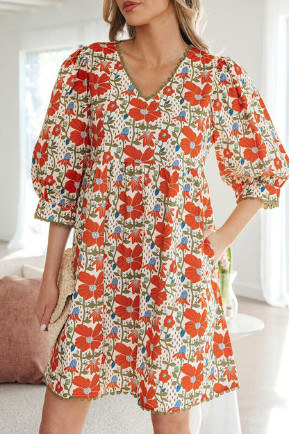 Freya Sleeve Loose Mini Dress - Hello Beautiful BoutiqueFloral DressesThreaded Pear