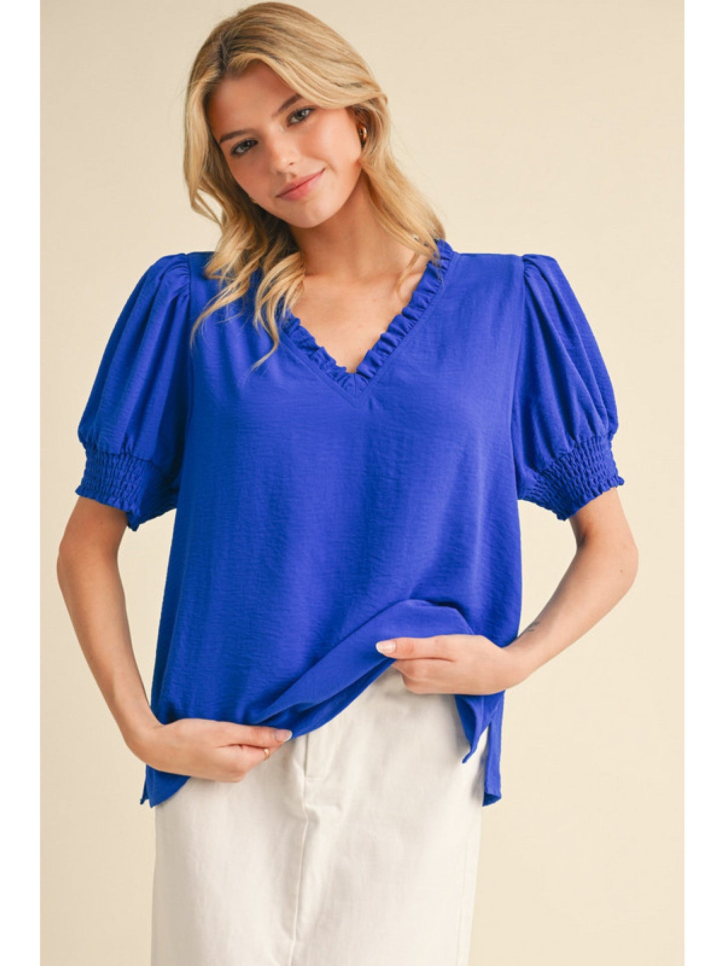 Frilled V Neck Top G13130 - Hello Beautiful BoutiqueTopJodifl
