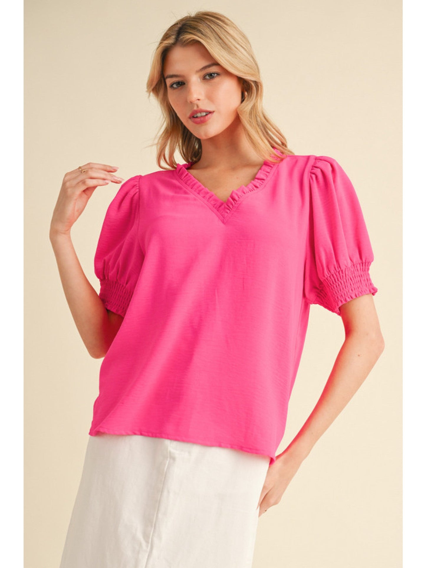 Frilled V Neck Top G13130 - Hello Beautiful BoutiqueTopJodifl