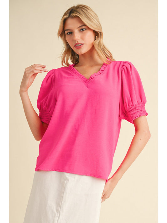 Frilled V Neck Top G13130 - Hello Beautiful BoutiqueTopJodifl