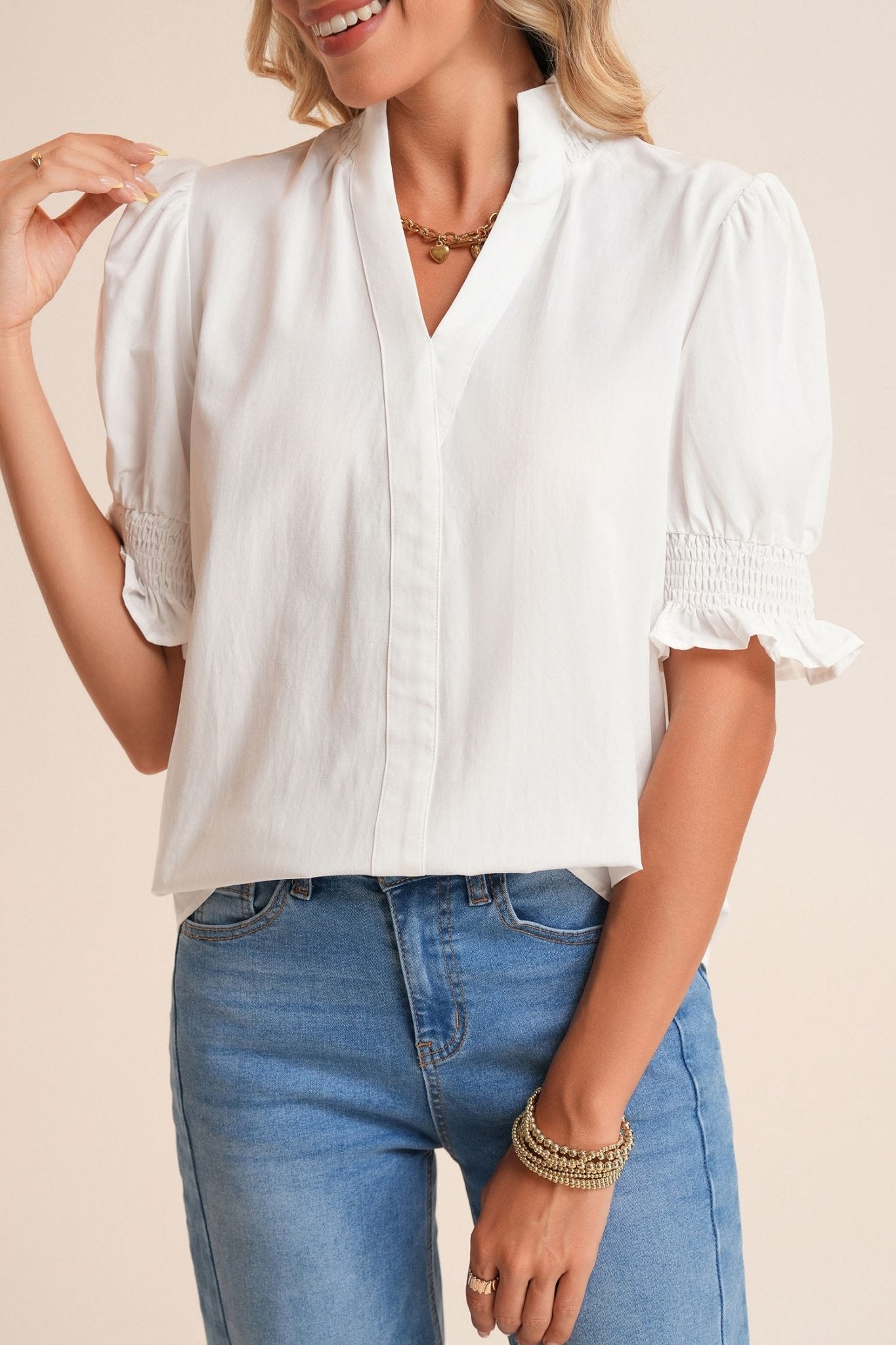Gabriela Trim Short Sleeve Blouse - Hello Beautiful BoutiqueBlank ApparelThreaded Pear