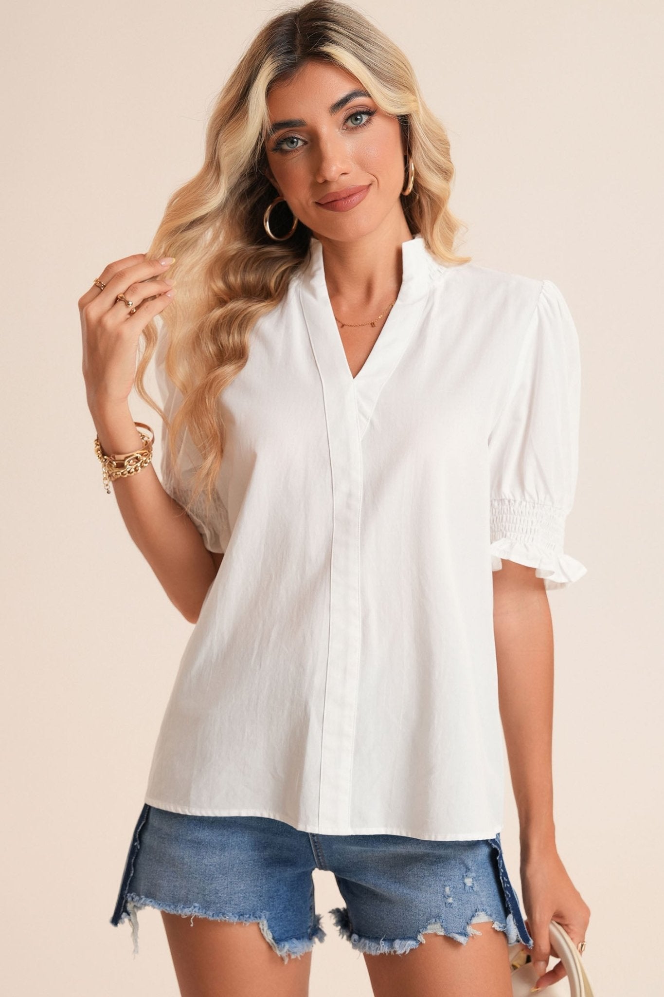 Gabriela Trim Short Sleeve Blouse - Hello Beautiful BoutiqueBlank ApparelThreaded Pear