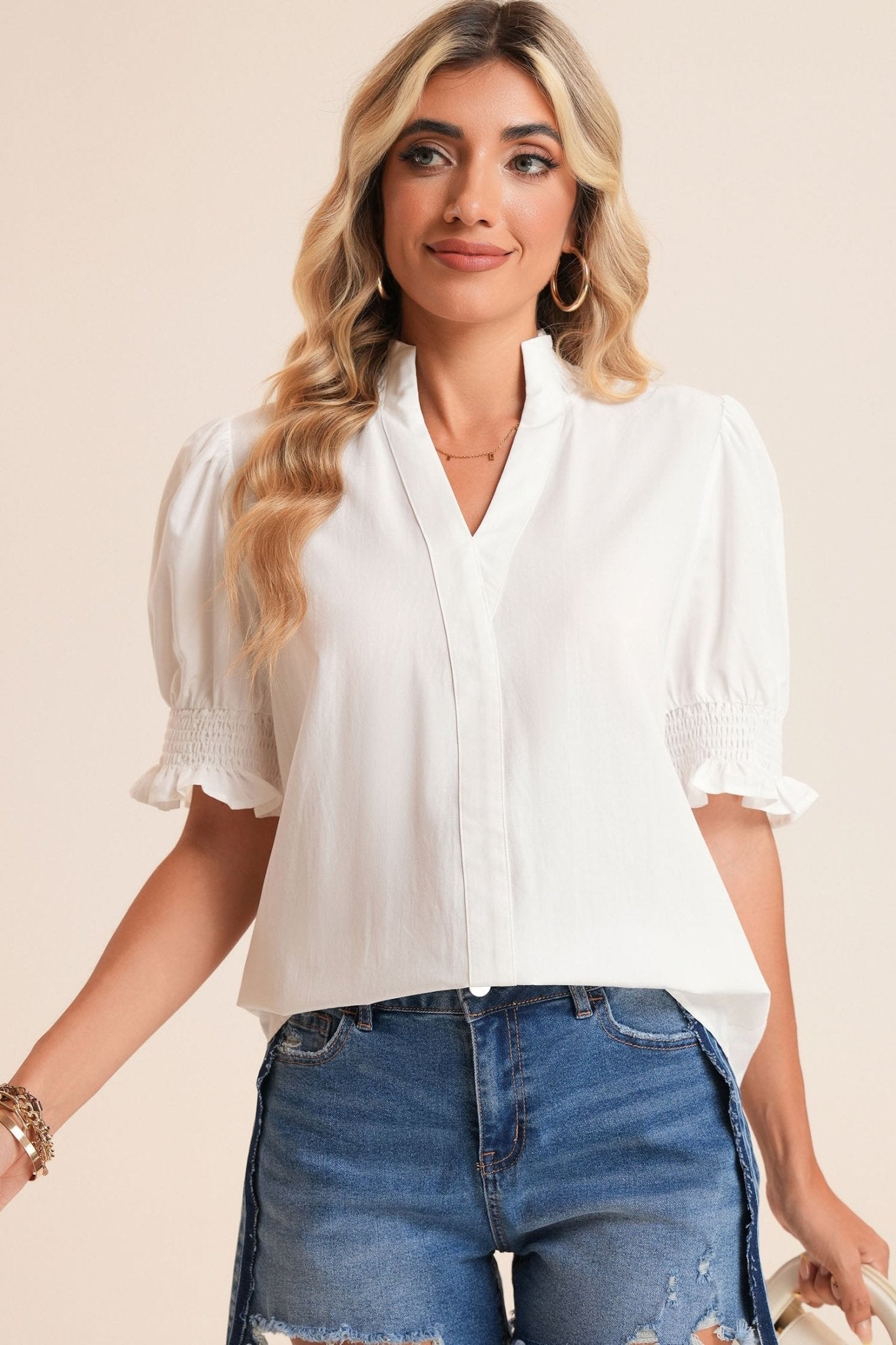 Gabriela Trim Short Sleeve Blouse - Hello Beautiful BoutiqueBlank ApparelThreaded Pear