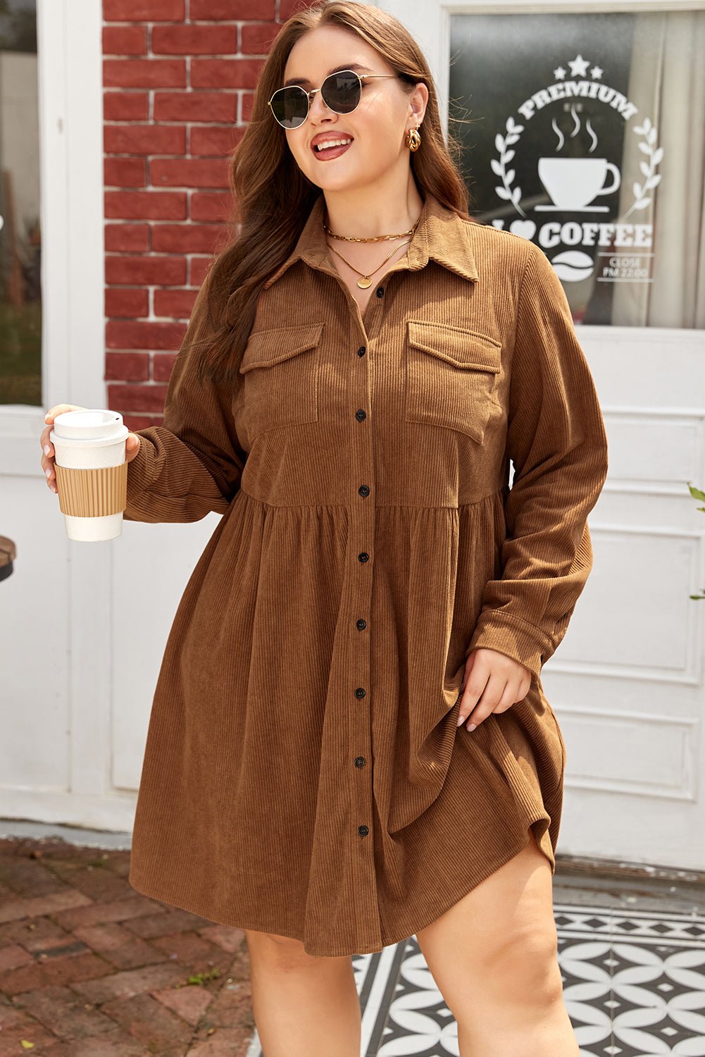 Galilea Corduroy Full Collared PLUS Shirt - Hello Beautiful BoutiquePlus Size Mini DressesThreaded Pear