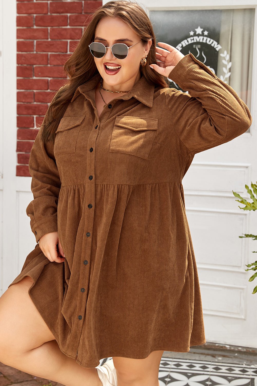 Galilea Corduroy Full Collared PLUS Shirt - Hello Beautiful BoutiquePlus Size Mini DressesThreaded Pear