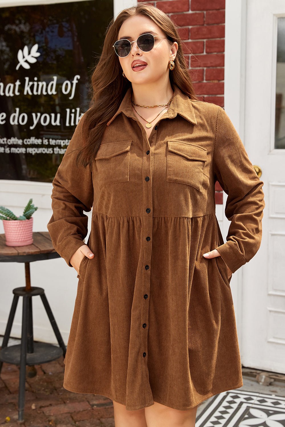 Galilea Corduroy Full Collared PLUS Shirt - Hello Beautiful BoutiquePlus Size Mini DressesThreaded Pear