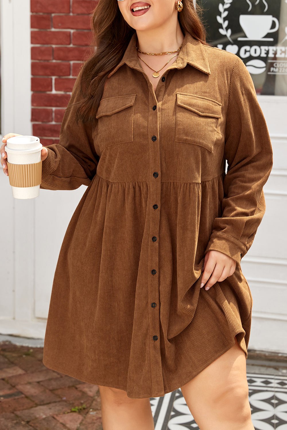 Galilea Corduroy Full Collared PLUS Shirt - Hello Beautiful BoutiquePlus Size Mini DressesThreaded Pear