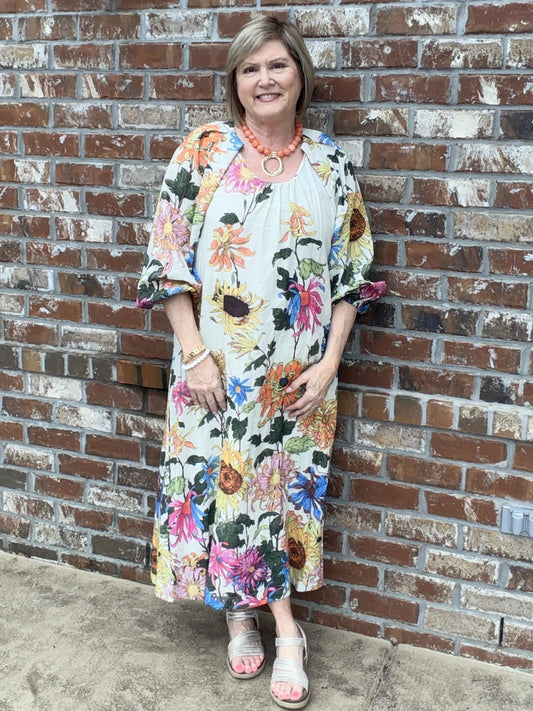 Garden Party Midi Dress – Ivory Multi Floral - Hello Beautiful BoutiqueDressUncle Frank