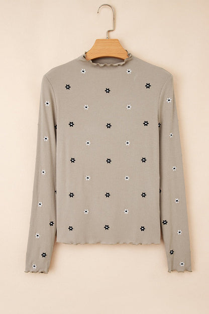 Genesis Embroidered Detail Ribbed Long Sleeve Top - Hello Beautiful BoutiqueLong Sleeve TopsThreaded Pear