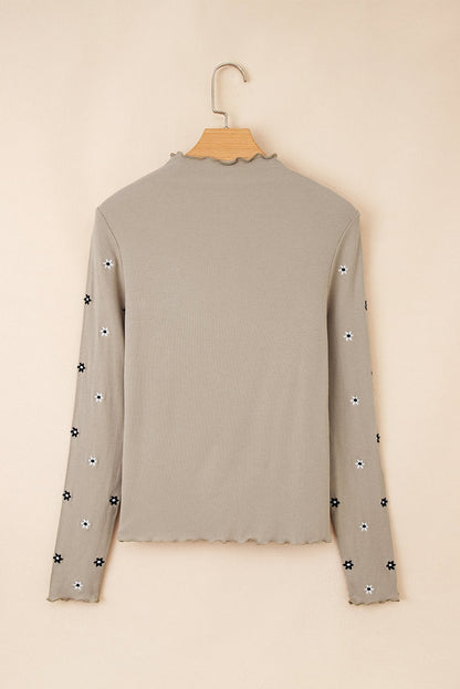 Genesis Embroidered Detail Ribbed Long Sleeve Top - Hello Beautiful BoutiqueLong Sleeve TopsThreaded Pear