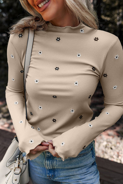 Genesis Embroidered Detail Ribbed Long Sleeve Top - Hello Beautiful BoutiqueLong Sleeve TopsThreaded Pear