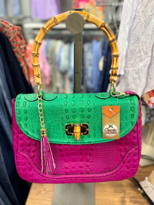 Genuine Cowhide Leather Croco Print Medium Handbag & Shoulder Bag - Hello Beautiful BoutiqueHandbagsCharlie Leather