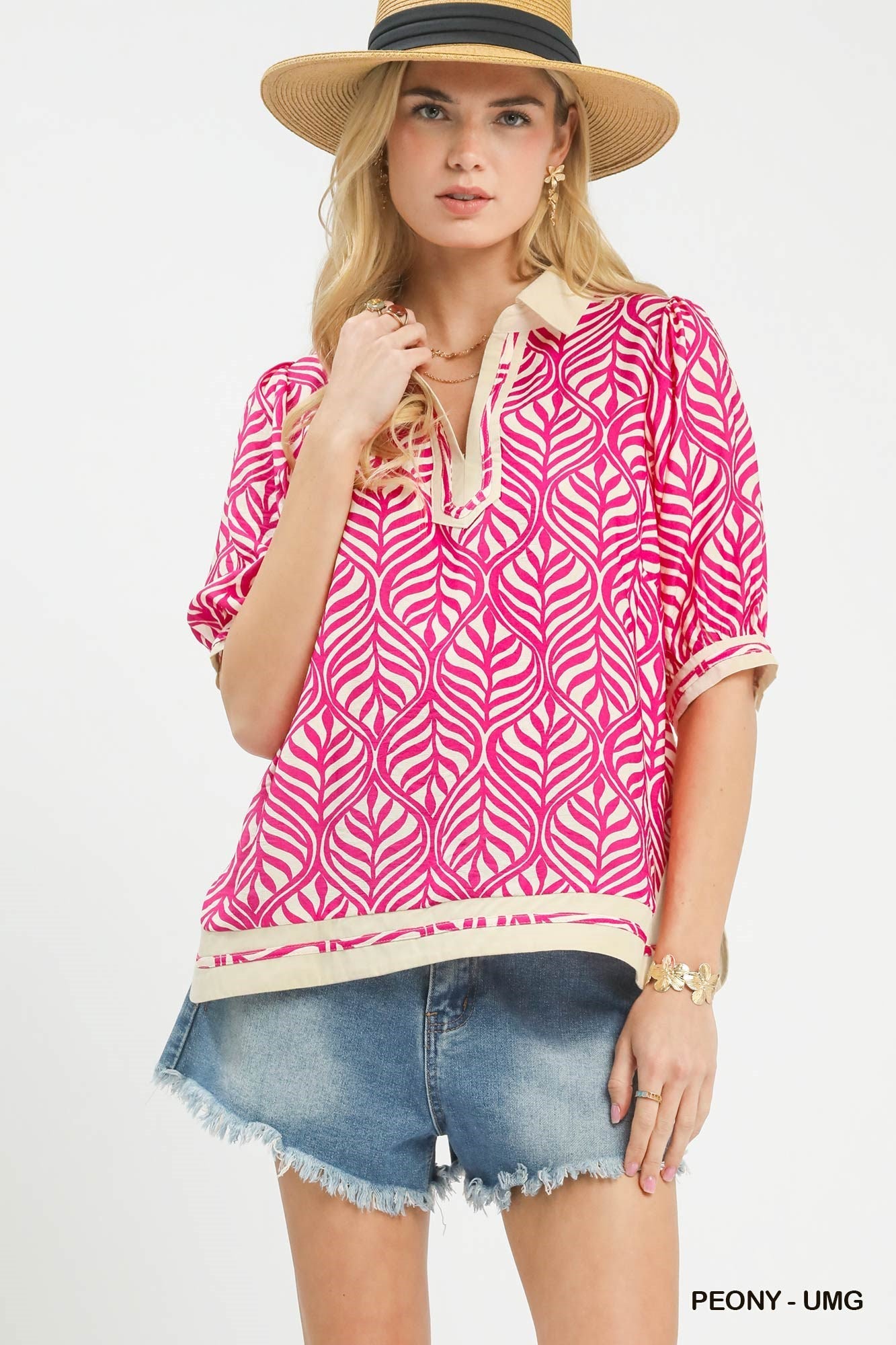 Geometric Leaf Print Top C6144 - Hello Beautiful BoutiqueTopUmgee