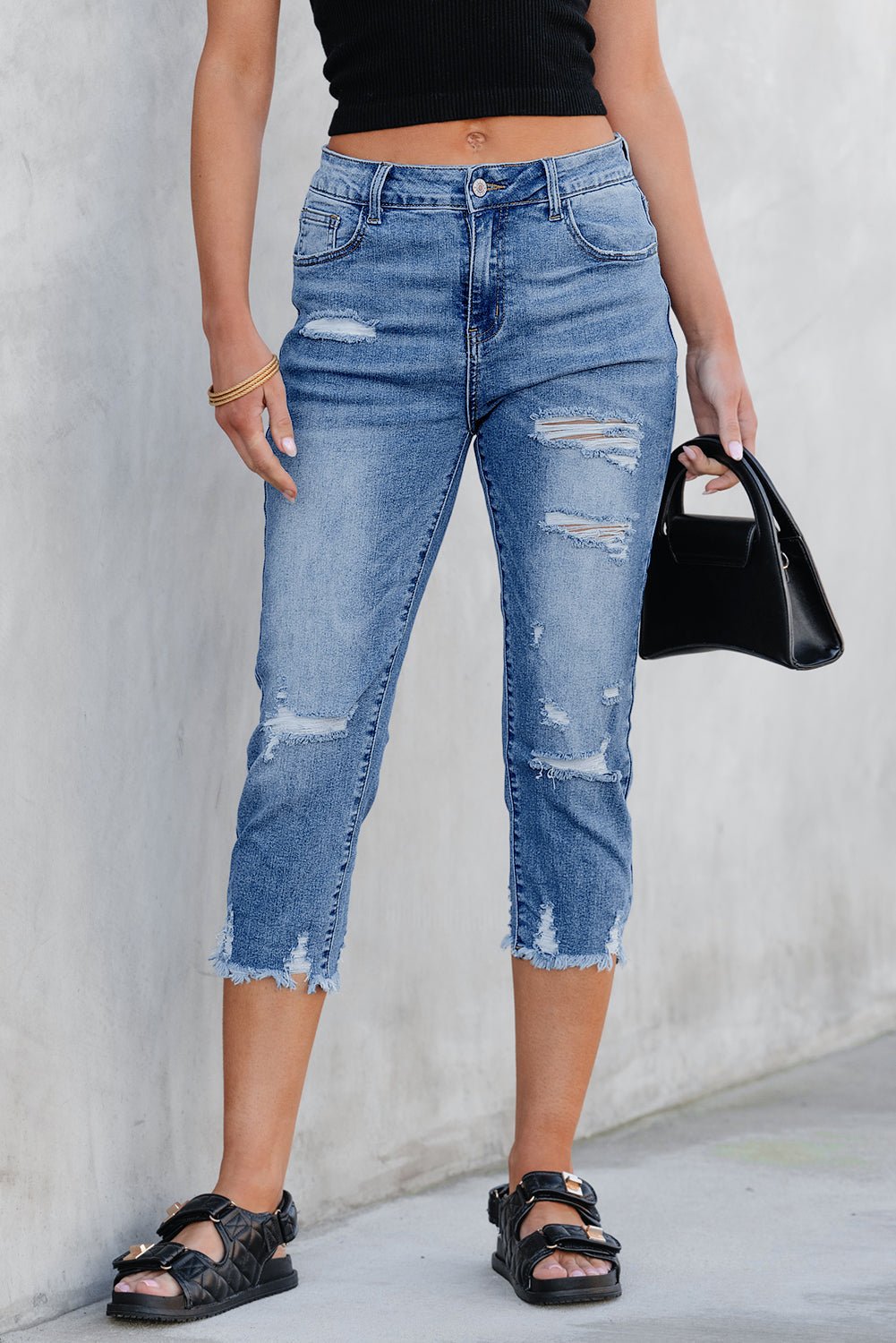 Georgia Skinny Distressed Capri Jeans - Hello Beautiful BoutiqueJeansThreaded Pear