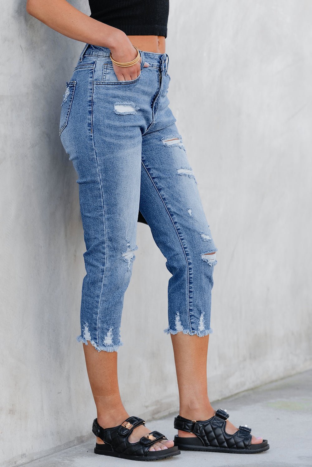 Georgia Skinny Distressed Capri Jeans - Hello Beautiful BoutiqueJeansThreaded Pear