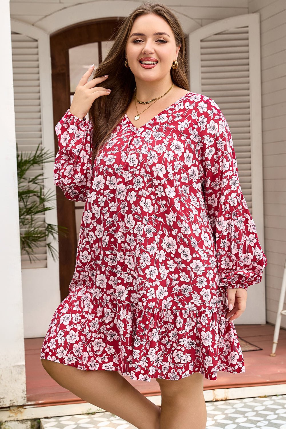 Georgina Balloon Sleeve Relaxed PLUS Dress - Hello Beautiful BoutiquePlus Size Mini DressesThreaded Pear