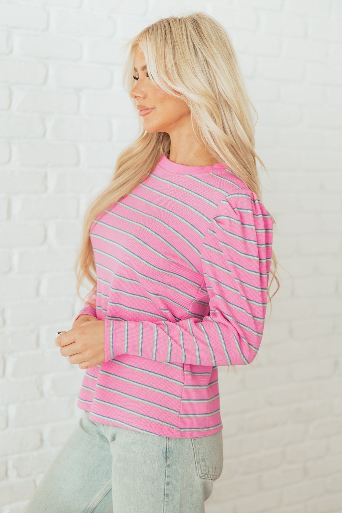 Giana Stripe Textured Knit Long Sleeve Top - Hello Beautiful BoutiqueLong Sleeve TopsThreaded Pear