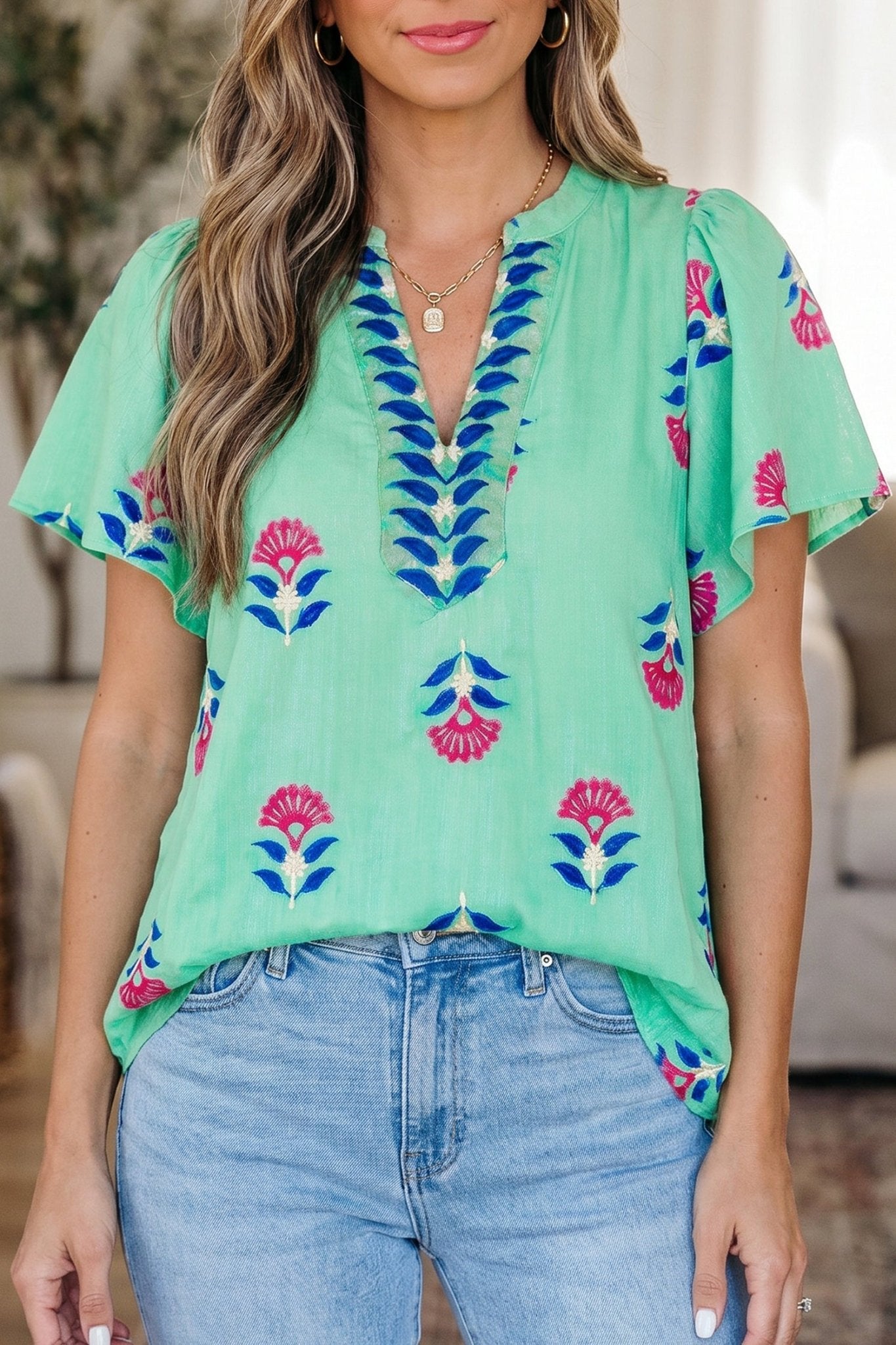 Gianna Floral Flutter Sleeve Blouse - Hello Beautiful BoutiqueBlouses & ShirtsThreaded Pear
