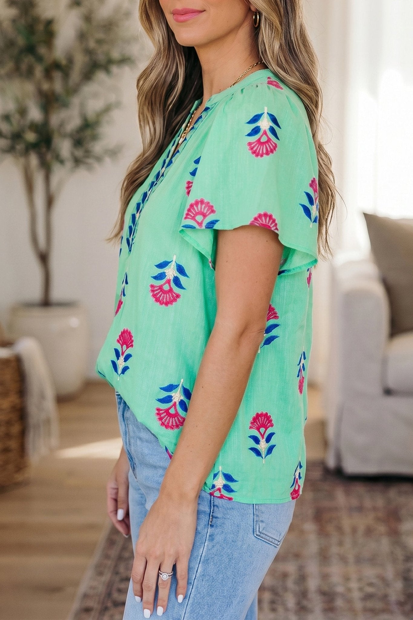 Gianna Floral Flutter Sleeve Blouse - Hello Beautiful BoutiqueBlouses & ShirtsThreaded Pear