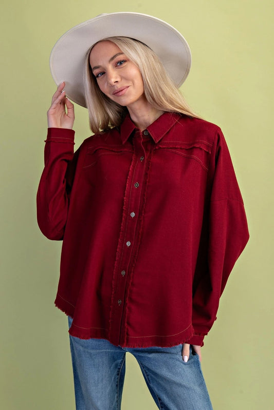 Gigio Linen Button Down with Raw Edges - Hello Beautiful BoutiqueTopGigio