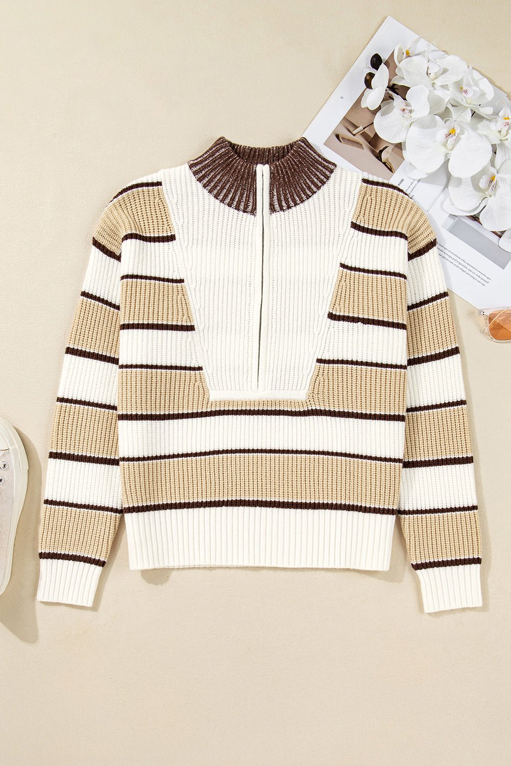 Gloria Zip Drop Shoulder Sweater - Hello Beautiful BoutiqueSweatersThreaded Pear