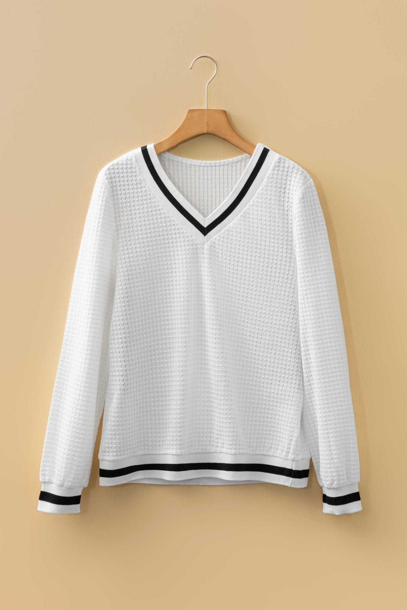 Greta Trim Pullover Waffle Top - Hello Beautiful BoutiqueLong Sleeve TopsThreaded Pear