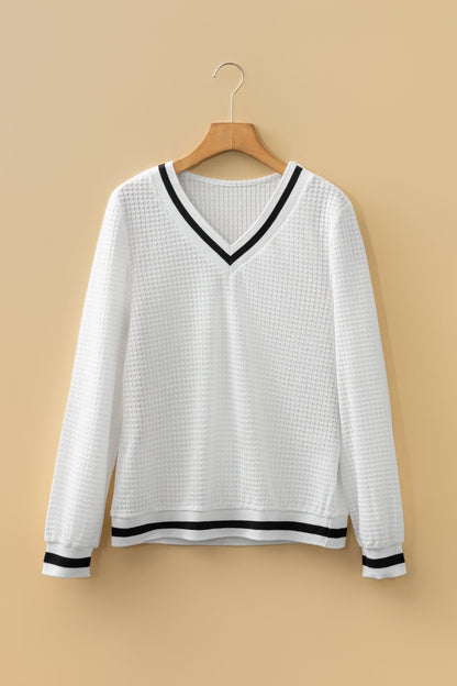 Greta Trim Pullover Waffle Top - Hello Beautiful BoutiqueLong Sleeve TopsThreaded Pear