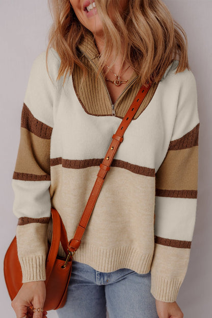 Guinevere Zipped Collared Pullover Sweater - Hello Beautiful BoutiqueSweatersThreaded Pear