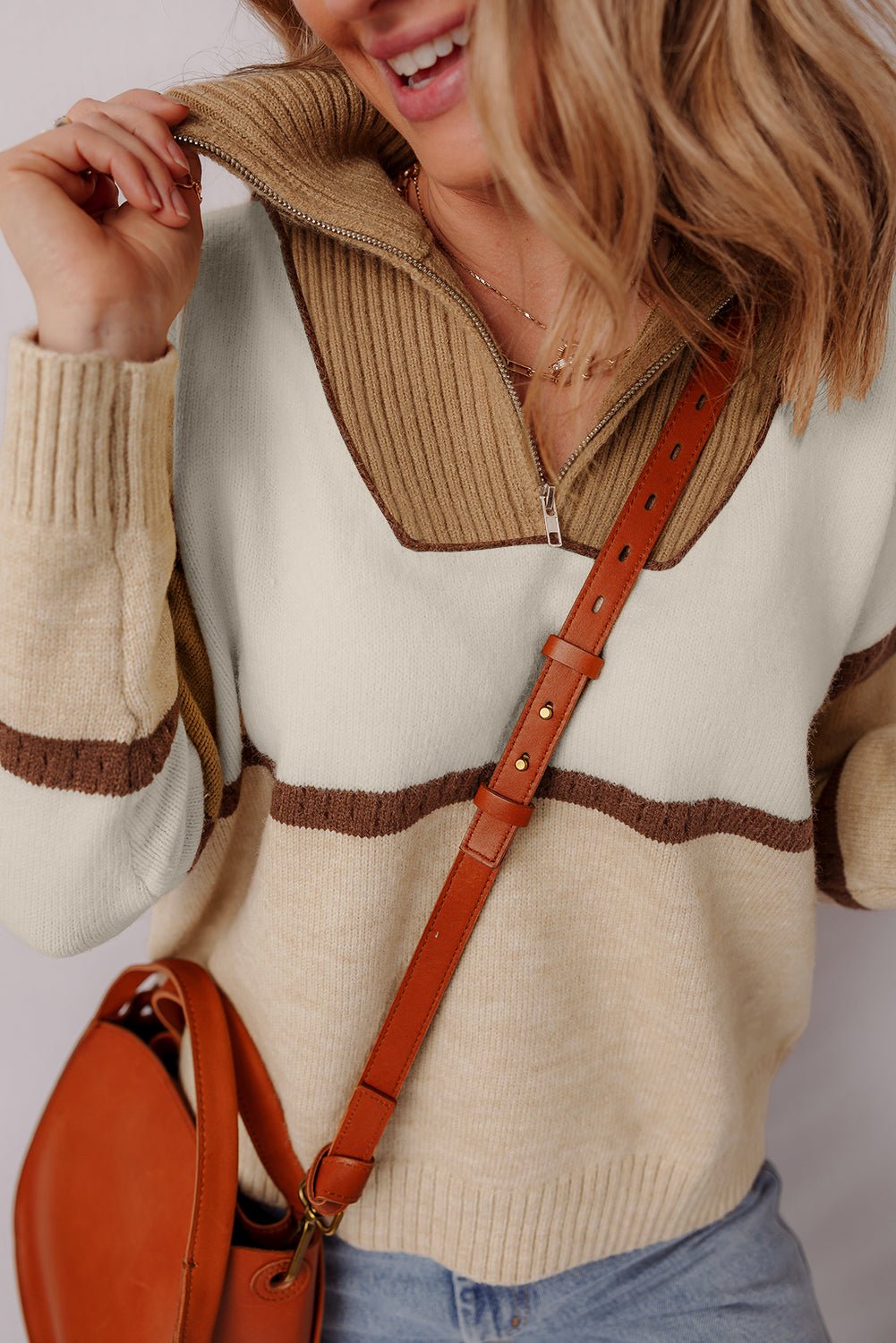 Guinevere Zipped Collared Pullover Sweater - Hello Beautiful BoutiqueSweatersThreaded Pear
