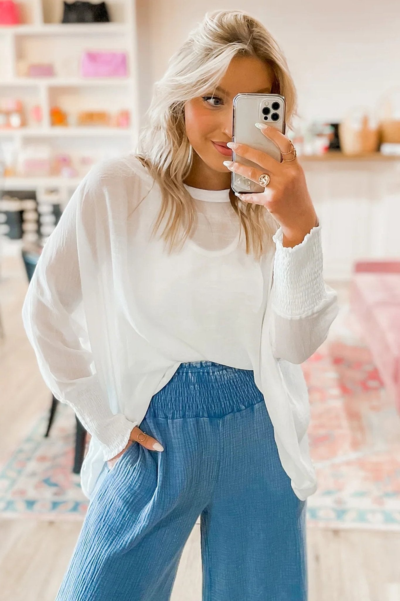 Gwen Sleeve Dolman Blouse Long Sleeve Top - Hello Beautiful BoutiqueBlouses & ShirtsThreaded Pear