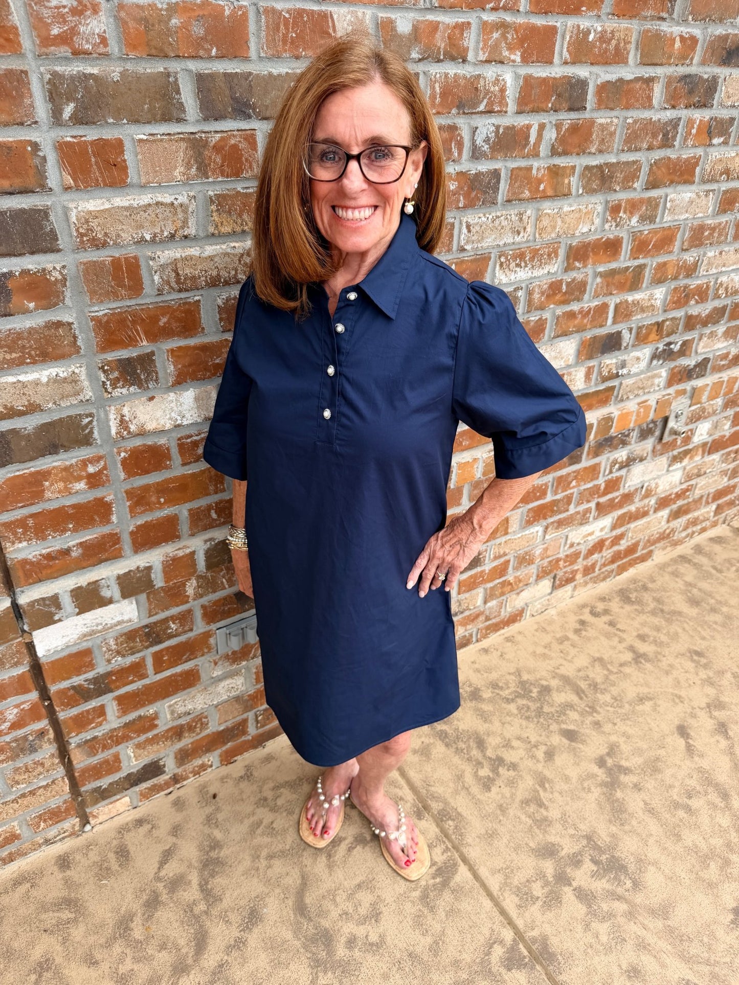 Half Sleeve Solid Shift Dress with Pearl Button Accent G15661 - Hello Beautiful BoutiqueDressJodifl