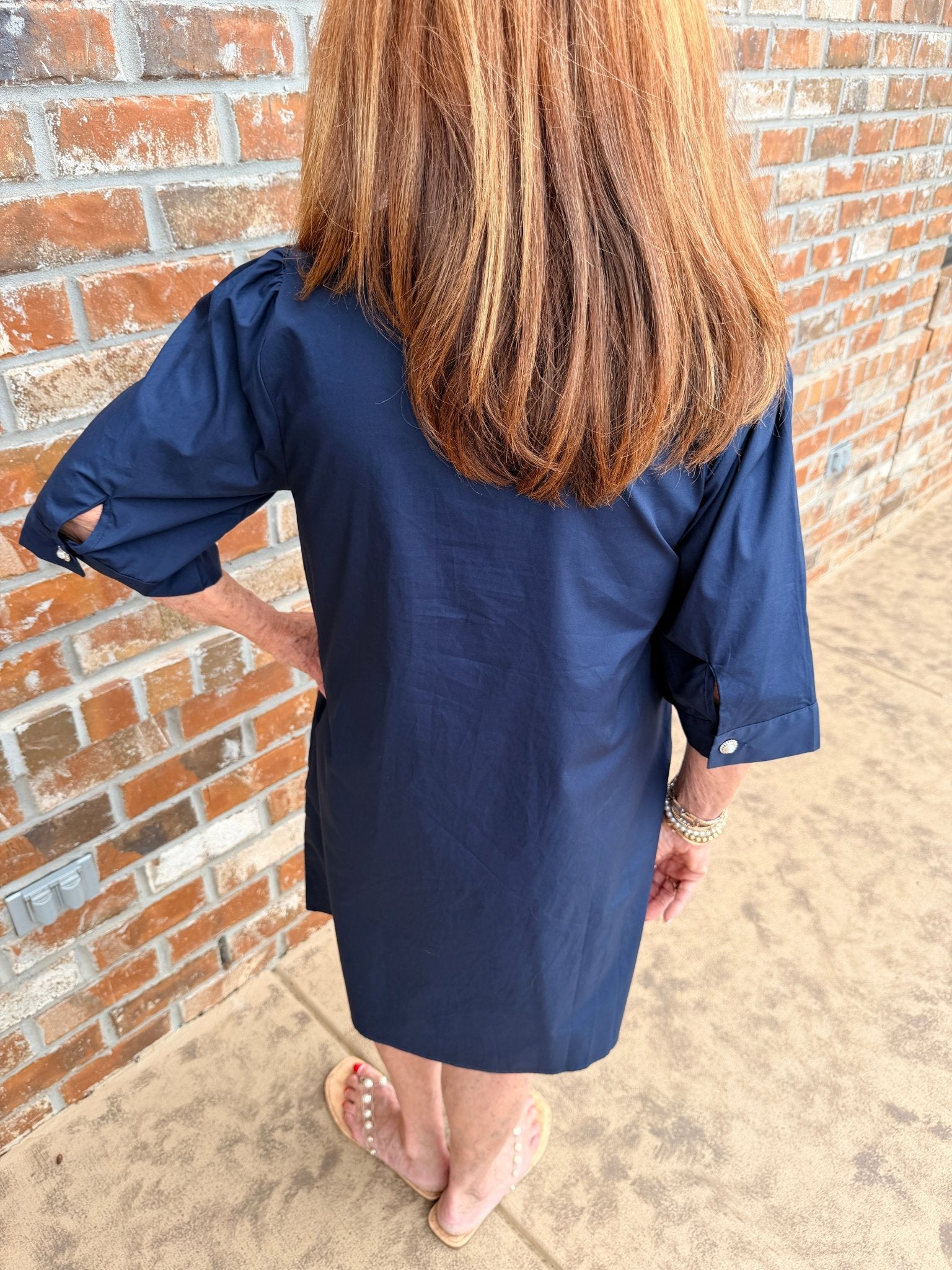 Half Sleeve Solid Shift Dress with Pearl Button Accent G15661 - Hello Beautiful BoutiqueDressJodifl