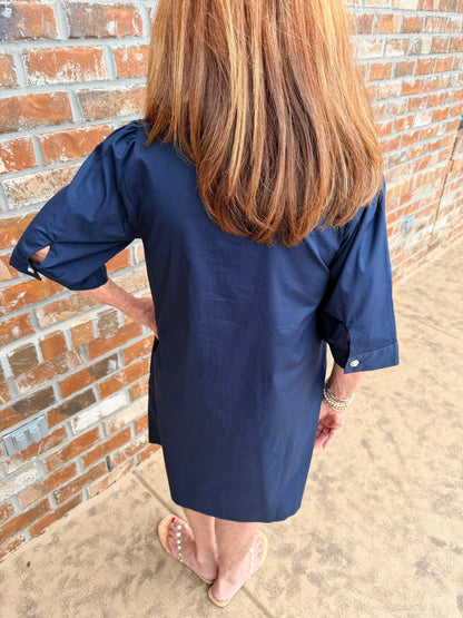Half Sleeve Solid Shift Dress with Pearl Button Accent G15661 - Hello Beautiful BoutiqueDressJodifl