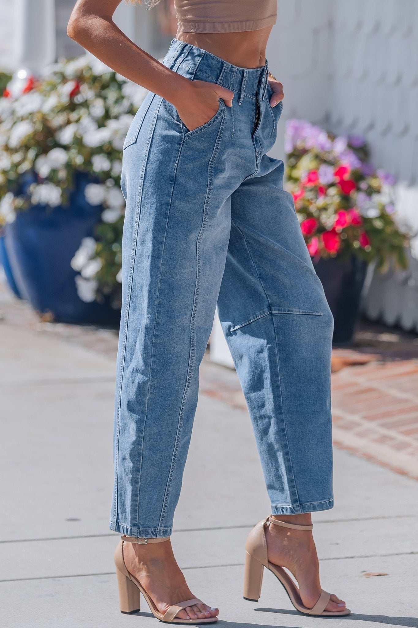 Hana Wash Cuffed Barrel Jeans - Hello Beautiful BoutiqueJeansThreaded Pear