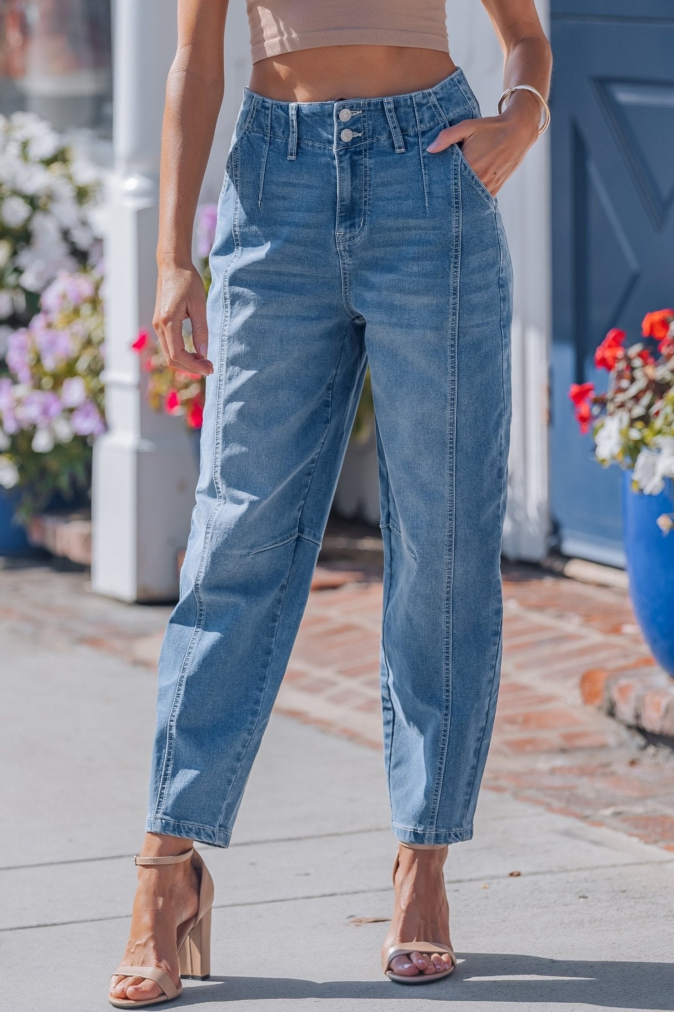 Hana Wash Cuffed Barrel Jeans - Hello Beautiful BoutiqueJeansThreaded Pear