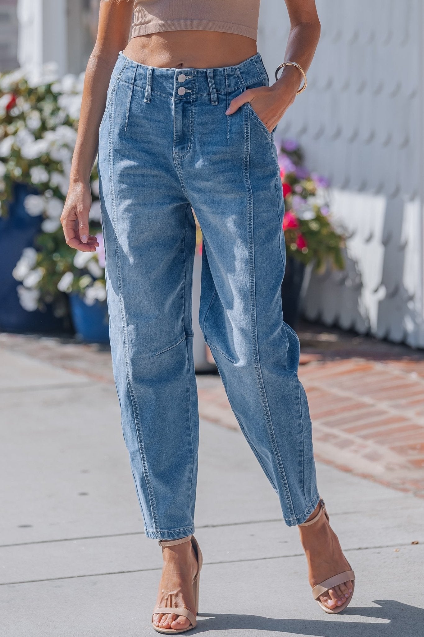 Hana Wash Cuffed Barrel Jeans - Hello Beautiful BoutiqueJeansThreaded Pear