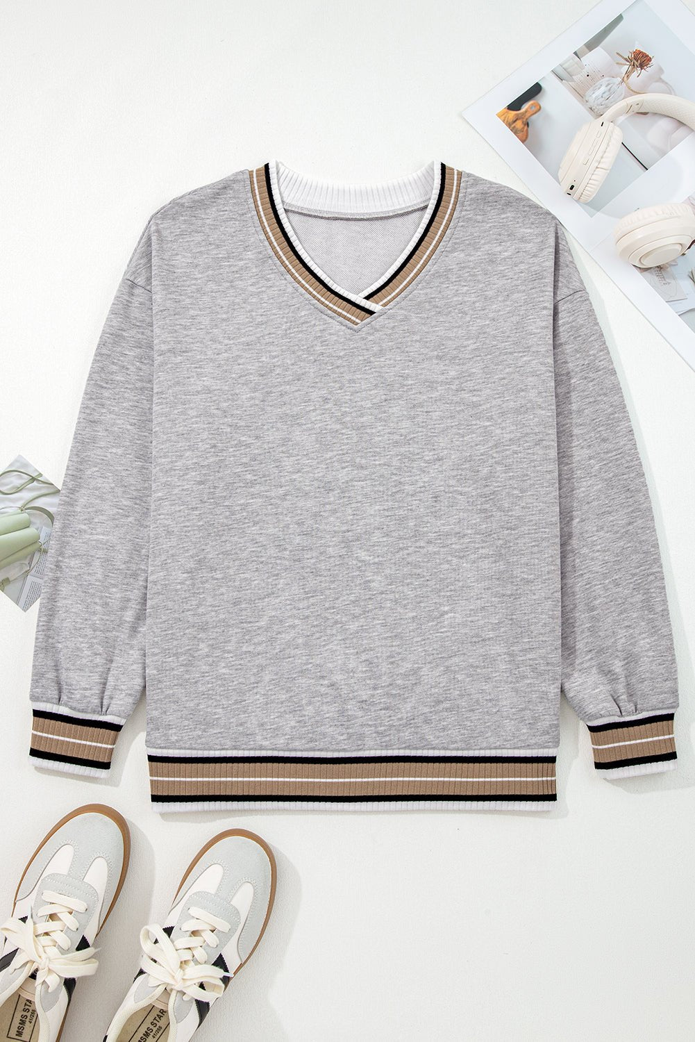 Harlee Contrast Striped Trim Sweatshirt - Hello Beautiful BoutiqueSweatshirts & HoodiesThreaded Pear