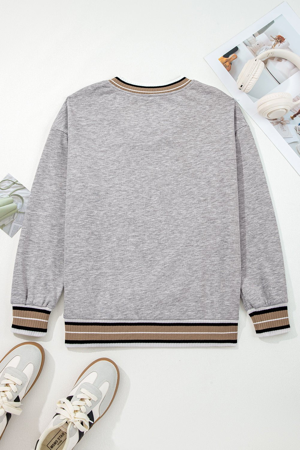Harlee Contrast Striped Trim Sweatshirt - Hello Beautiful BoutiqueSweatshirts & HoodiesThreaded Pear