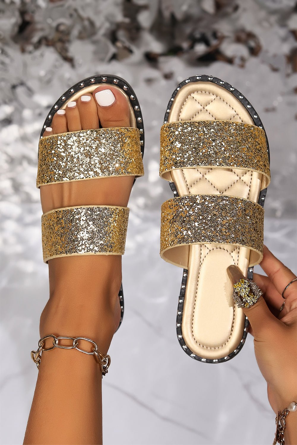 Helen Dual Straps Flat Slippers - Hello Beautiful BoutiqueSlippersThreaded Pear