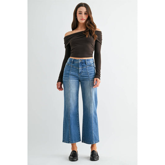 High-Rise Tummy Tuck Wide Crop Jeans - Hello Beautiful BoutiqueJeansMica Denim