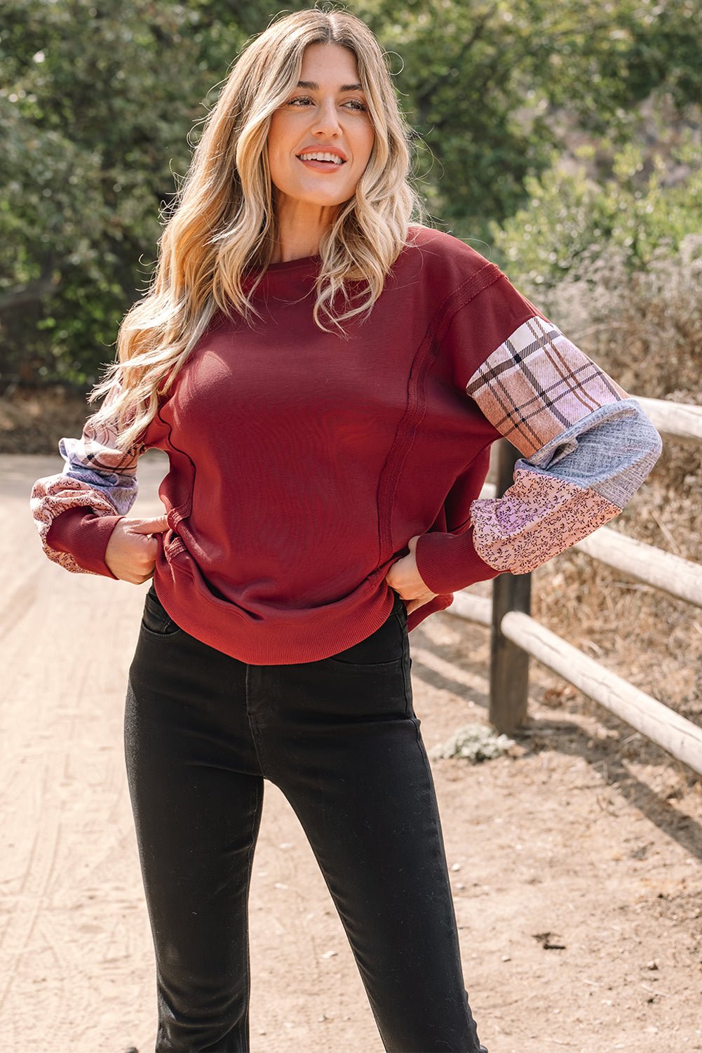 Hollihanna Sleeve Raw Seam Sweatshirt - Hello Beautiful BoutiqueSweatshirts & HoodiesThreaded Pear
