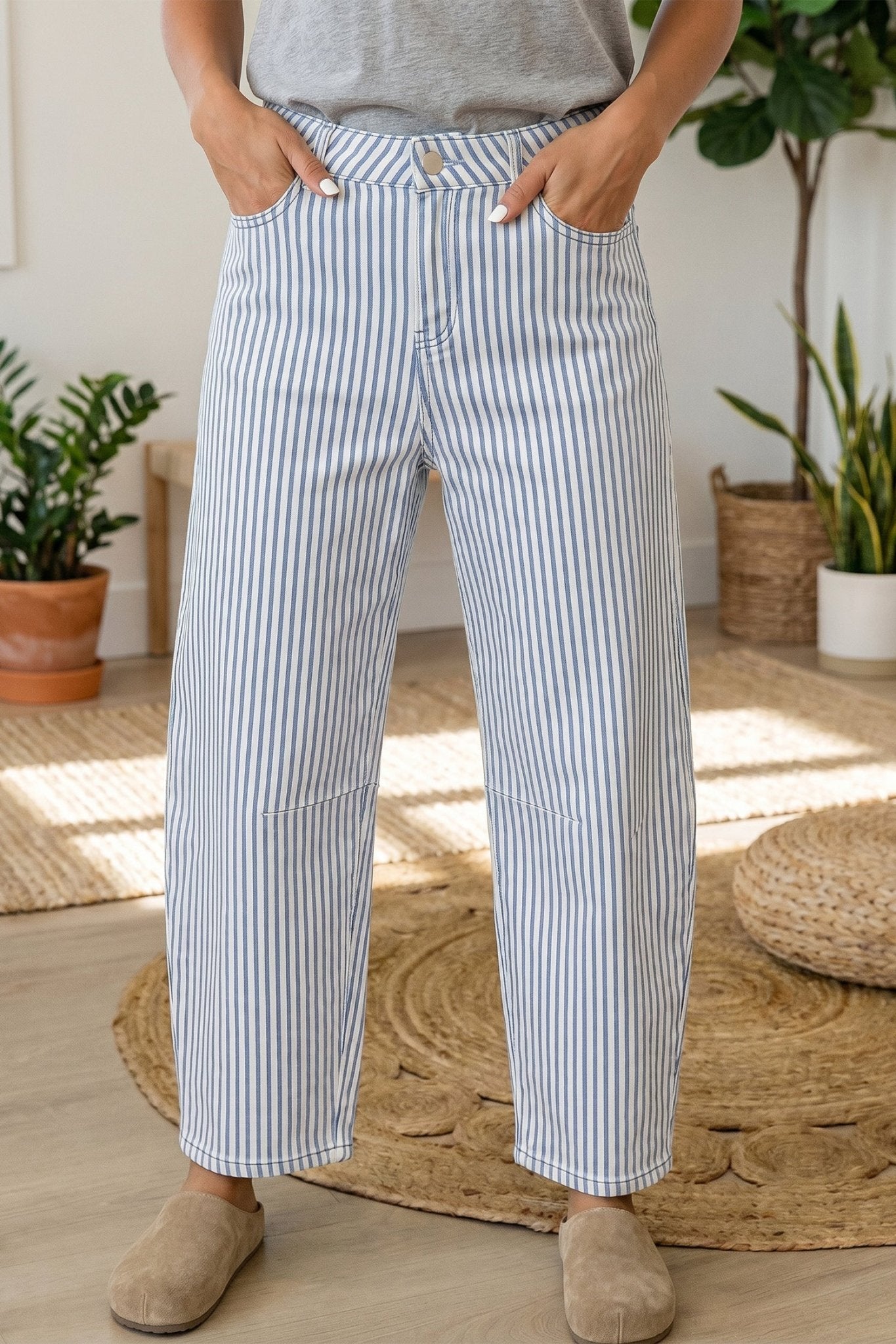 Icelynn Stripe Casual Barrel Jeans - Hello Beautiful BoutiqueJeansThreaded Pear