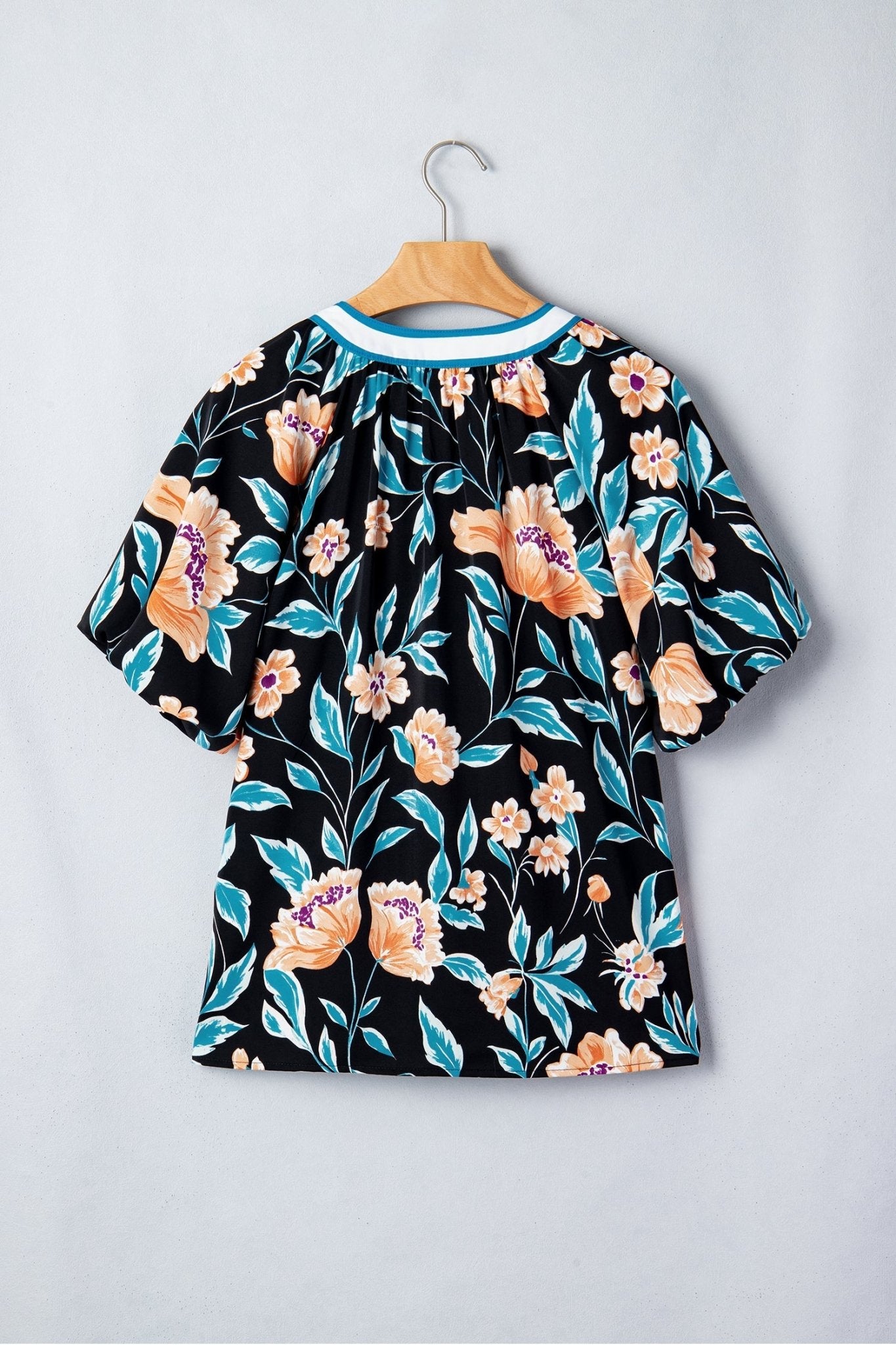 Ila Bubble Sleeve Notched Blouse - Hello Beautiful BoutiqueBlouses & ShirtsThreaded Pear