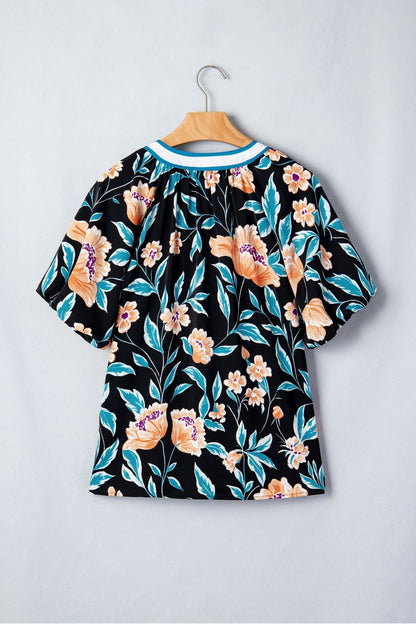 Ila Bubble Sleeve Notched Blouse - Hello Beautiful BoutiqueBlouses & ShirtsThreaded Pear
